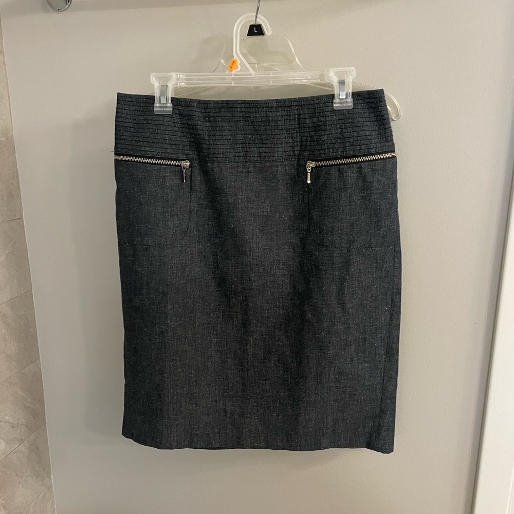 Willi Smith Grey Linen Tweed  Skirt with Zipper Accent Pockets